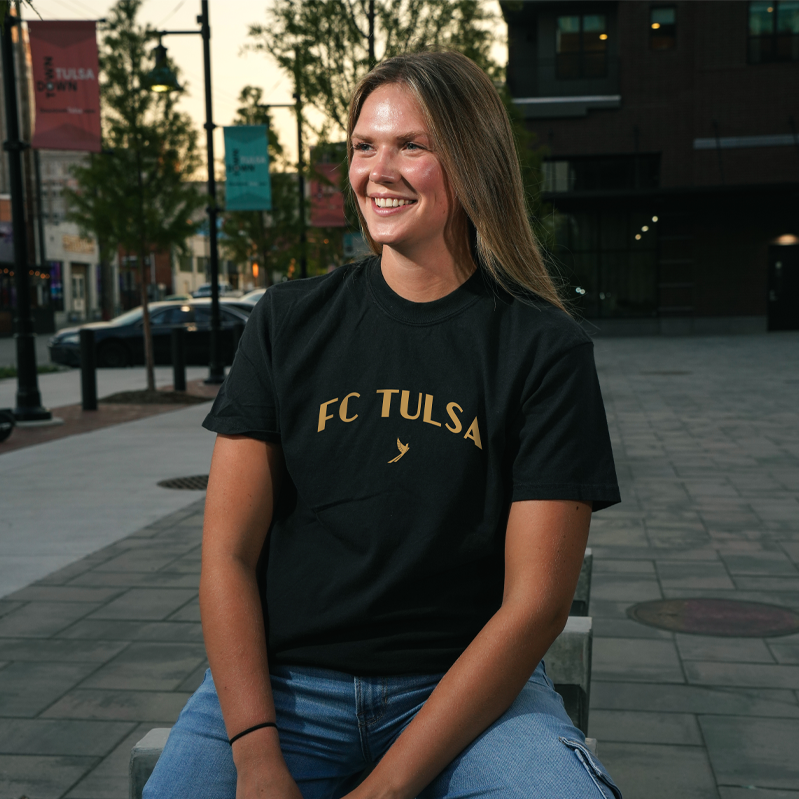 Adult FC Tulsa Black & Gold Wordmark T-Shirt