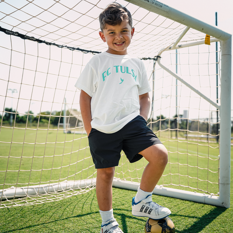 Youth FC Tulsa White & Patina Wordmark T-Shirt