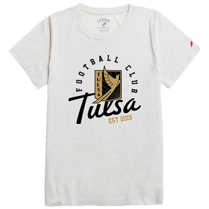 FC Tulsa L2 Ladies Crest Script Tee - Heather Canvas