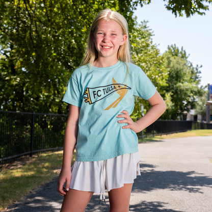 FC Tulsa x Mythic Press Youth Pennant Tee - Chalky Mint