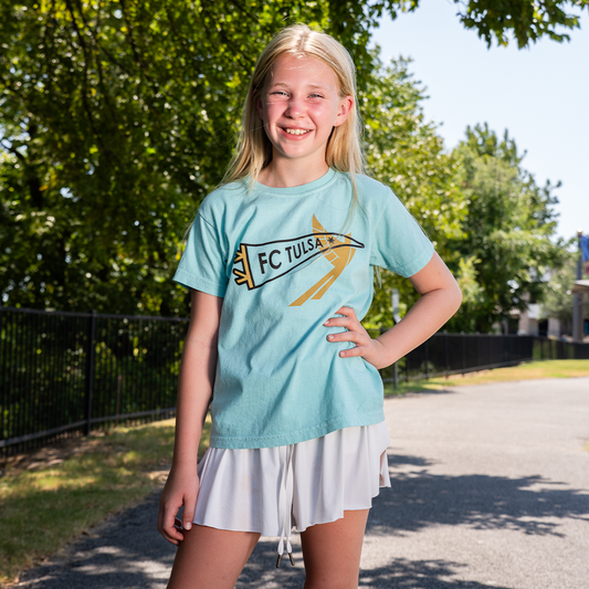 FC Tulsa x Mythic Press Youth Pennant Tee - Chalky Mint