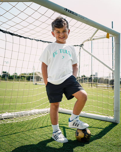 Youth FC Tulsa White & Patina Wordmark T-Shirt