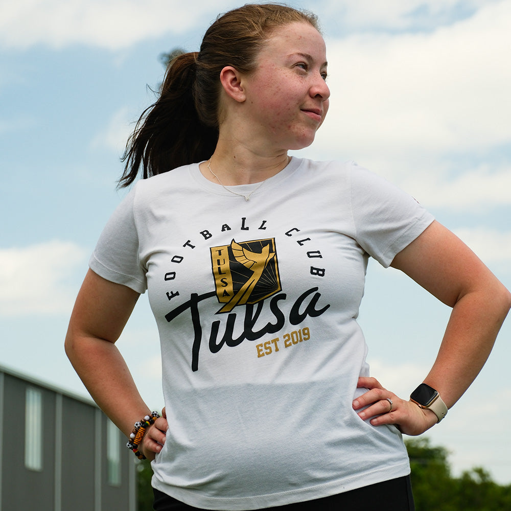 FC Tulsa L2 Ladies Crest Script Tee - Heather Canvas
